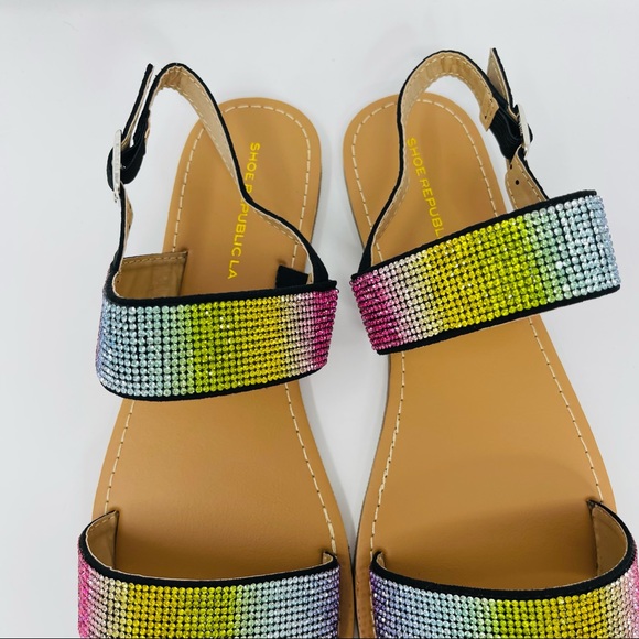 Shoe Republic LA Women Rhinestone Slide Sandals - Picture 5 of 12